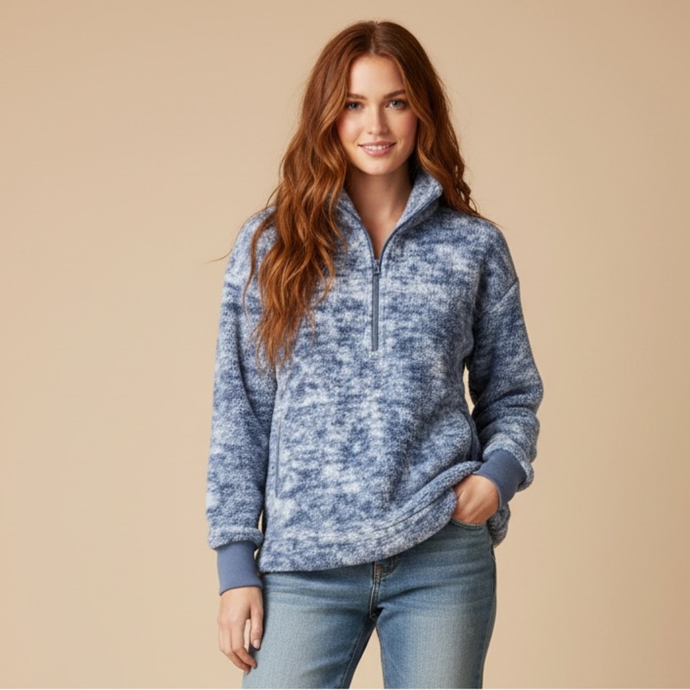 LuLaRoe Nancy Half Zip Pullover with Side Pockets • Blue White Gravel Texture